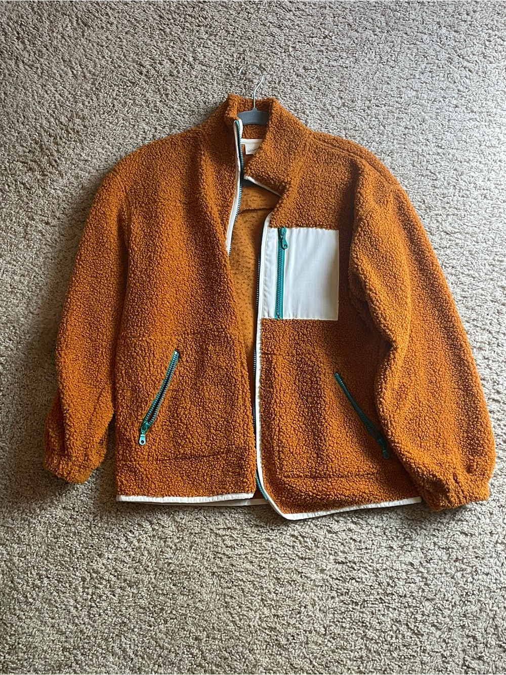 Universal Thread Orange Sherpa Jacket with Cream Chest Pocket